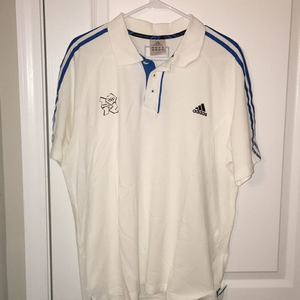Adidas London 2012 Olympics White Blue golf tennis polo shirt XL men’s Team GB